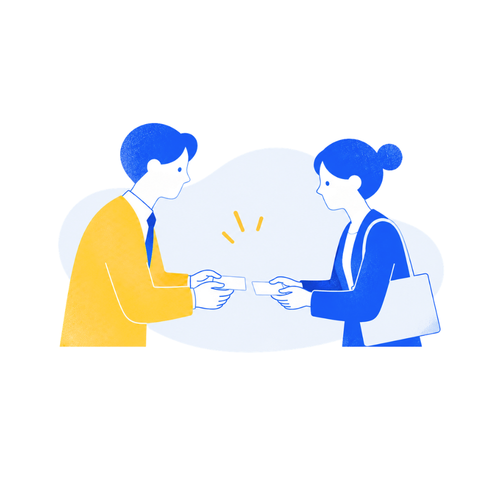 名刺交換を実践する新入社員のイラスト